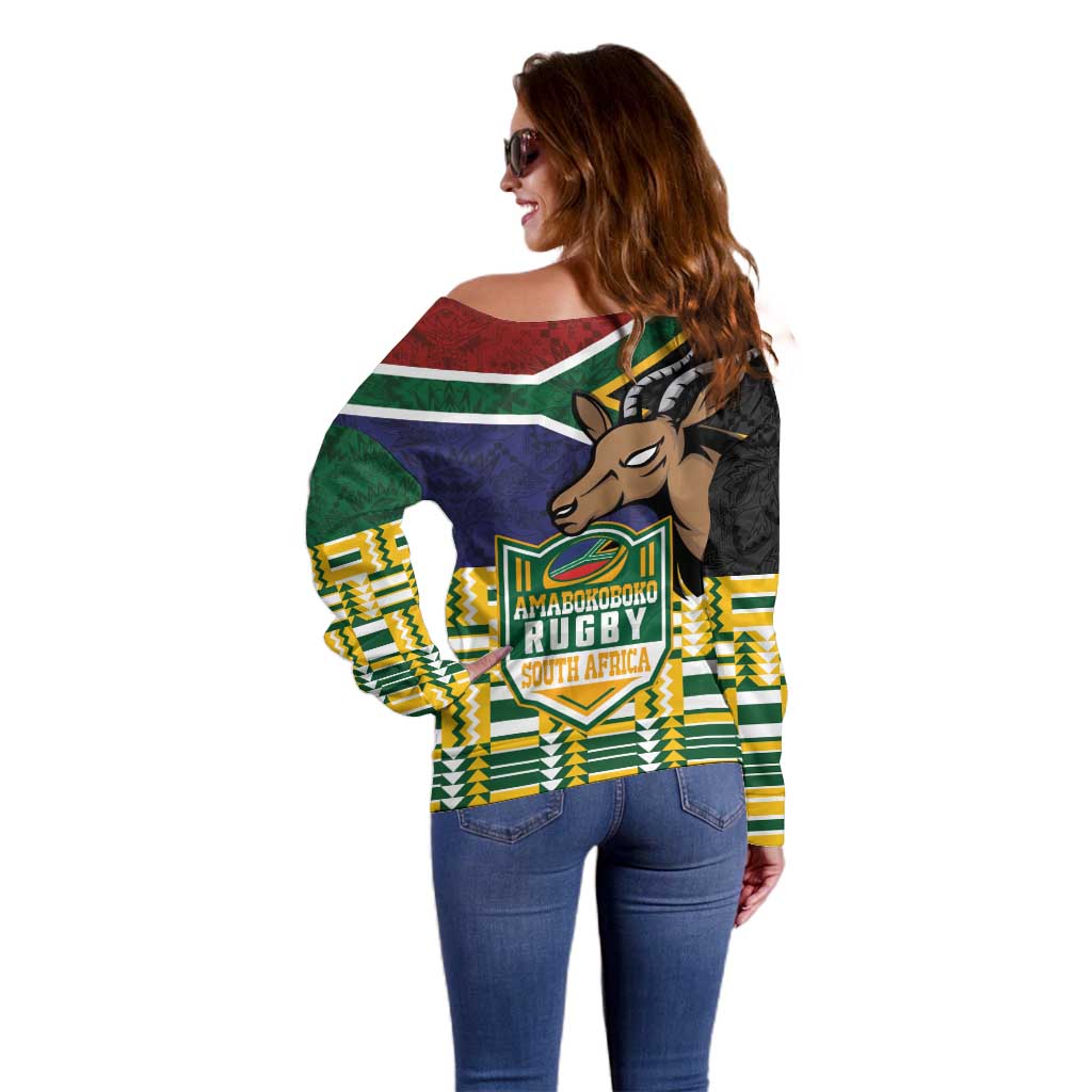 South Africa Rugby Off Shoulder Sweater Go Bokke-Amabokoboko Spirit - Wonder Print Shop