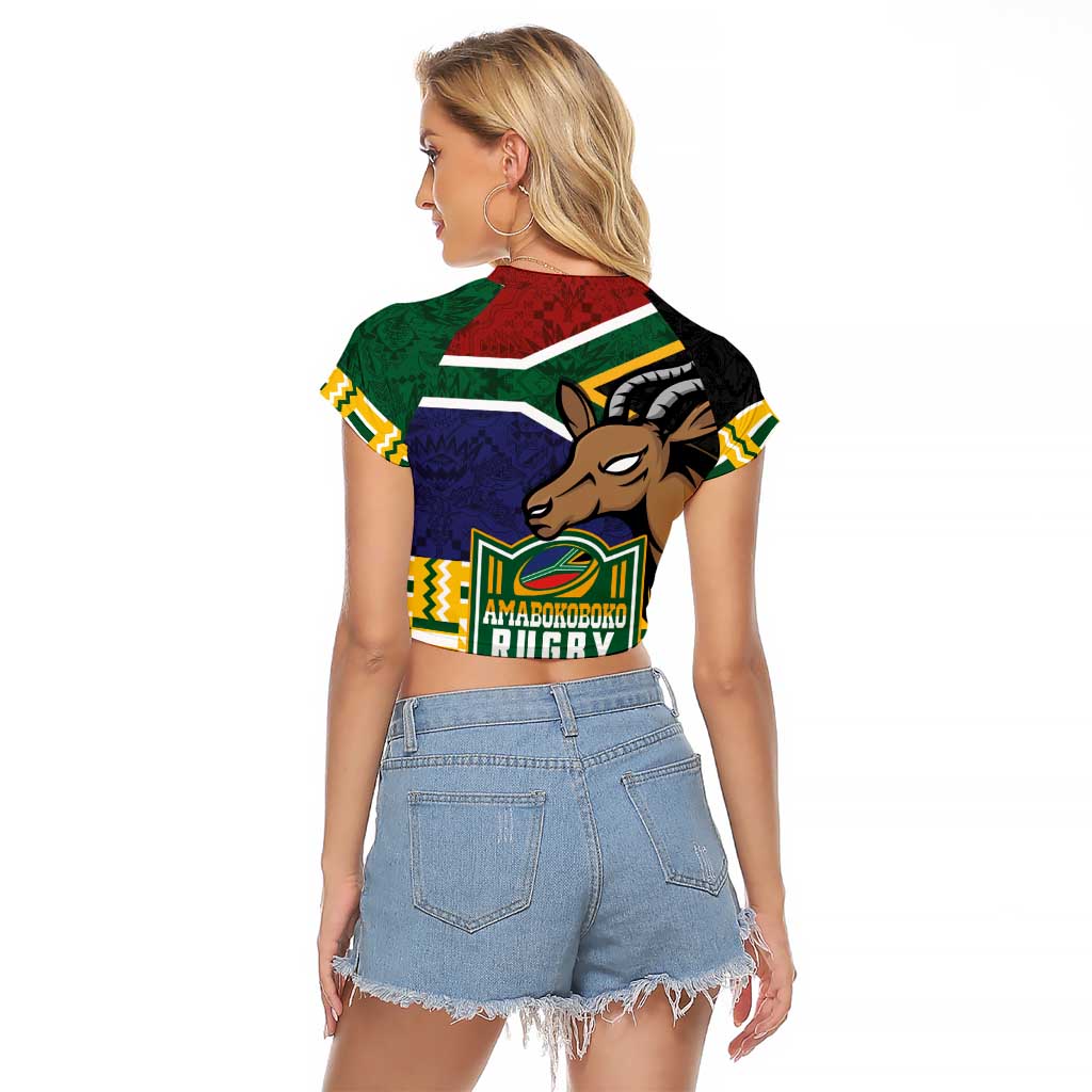 South Africa Rugby Raglan Cropped T Shirt Go Bokke-Amabokoboko Spirit - Wonder Print Shop