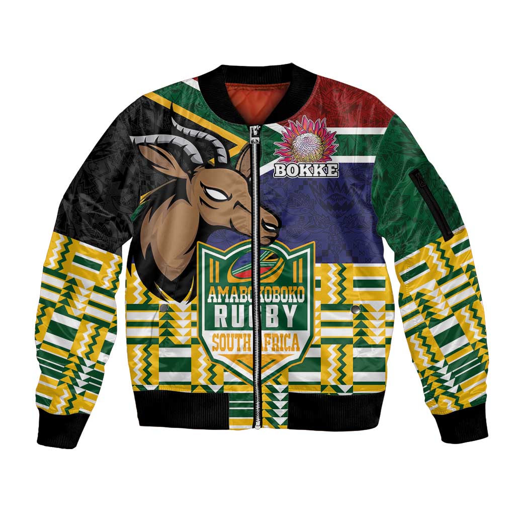 South Africa Rugby Sleeve Zip Bomber Jacket Go Bokke-Amabokoboko Spirit - Wonder Print Shop