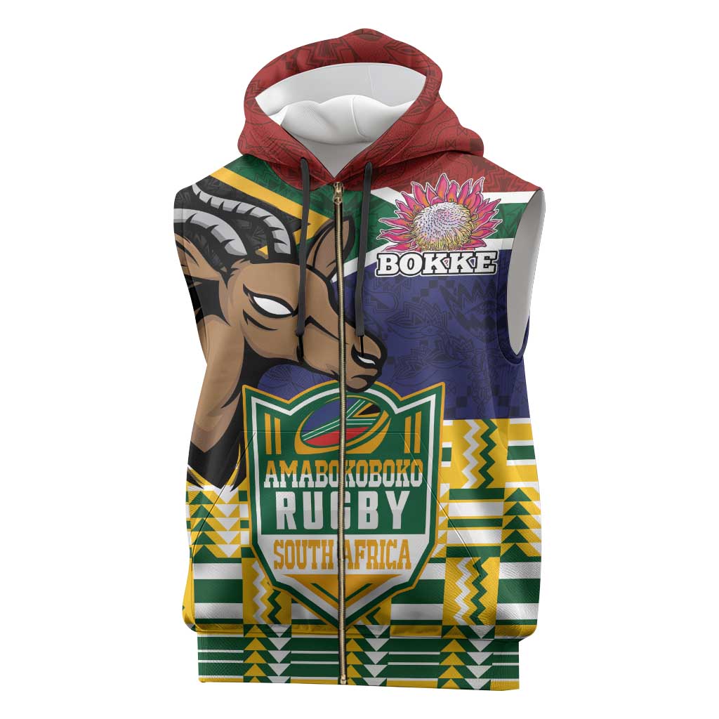 South Africa Rugby Sleeveless Zip Hoodie Go Bokke-Amabokoboko Spirit - Wonder Print Shop