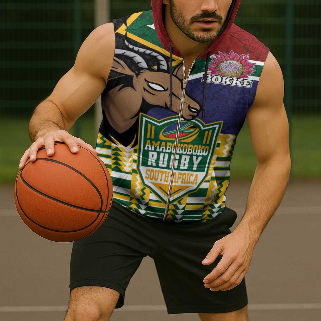 South Africa Rugby Sleeveless Zip Hoodie Go Bokke-Amabokoboko Spirit - Wonder Print Shop
