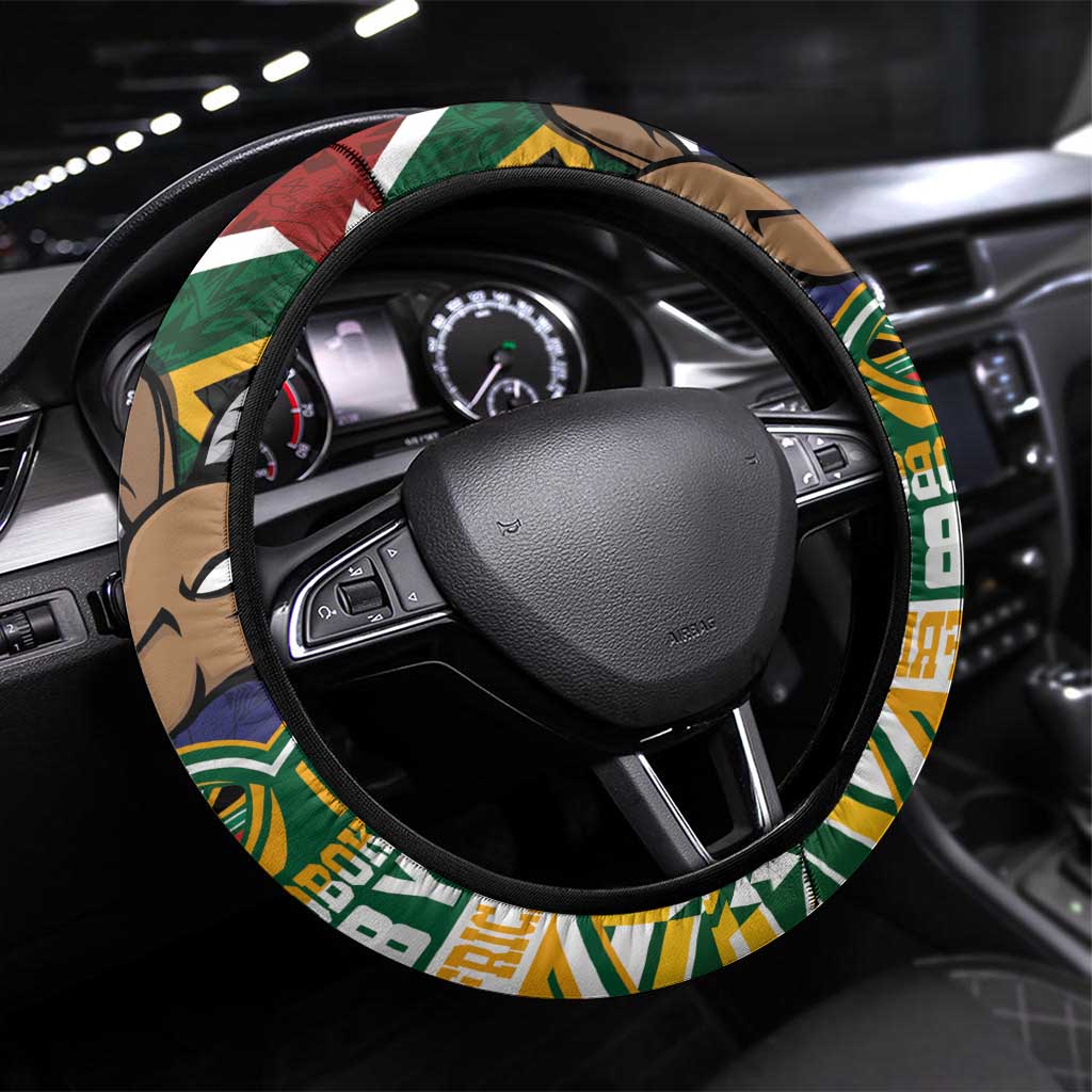 South Africa Rugby Steering Wheel Cover Go Bokke-Amabokoboko Spirit - Wonder Print Shop