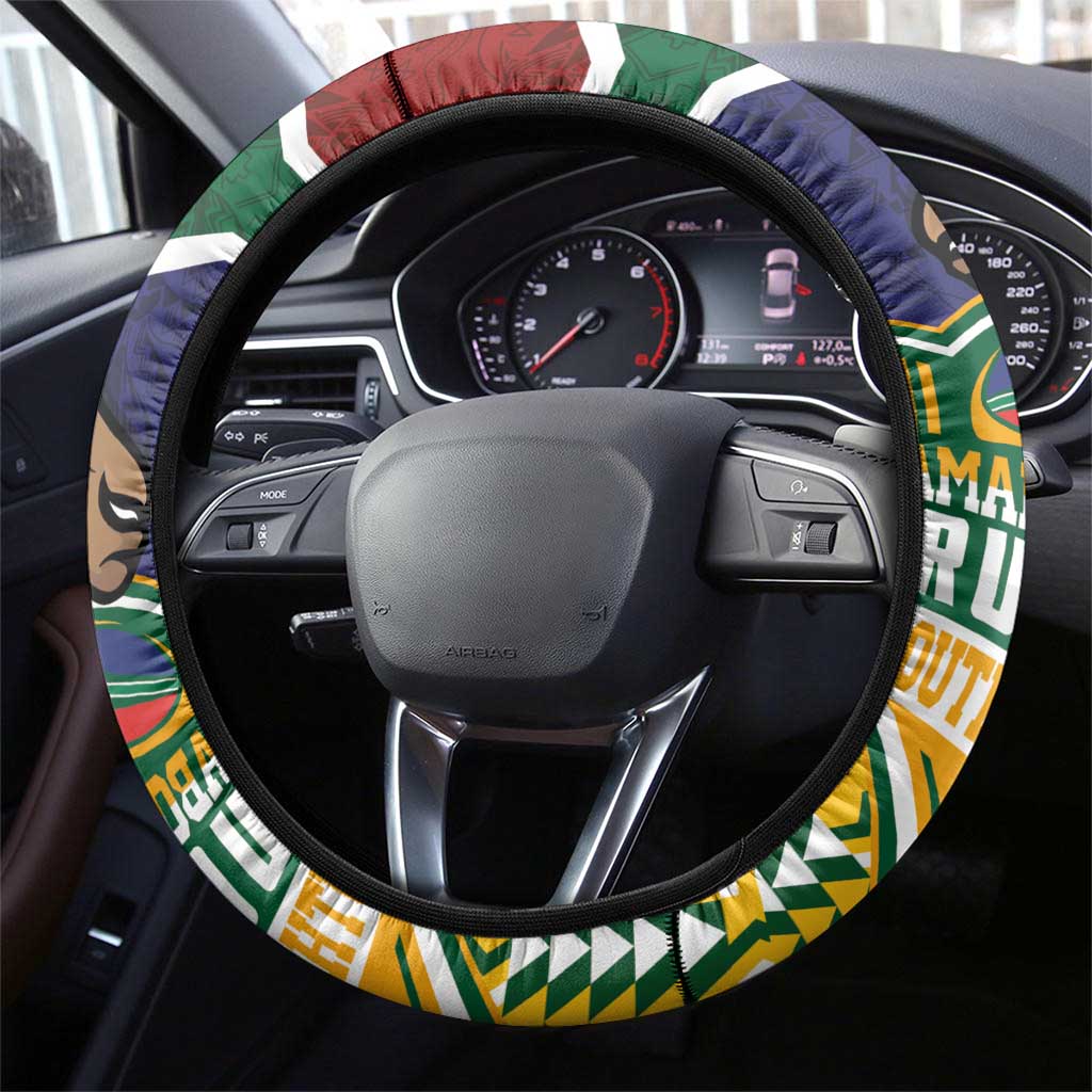 South Africa Rugby Steering Wheel Cover Go Bokke-Amabokoboko Spirit - Wonder Print Shop