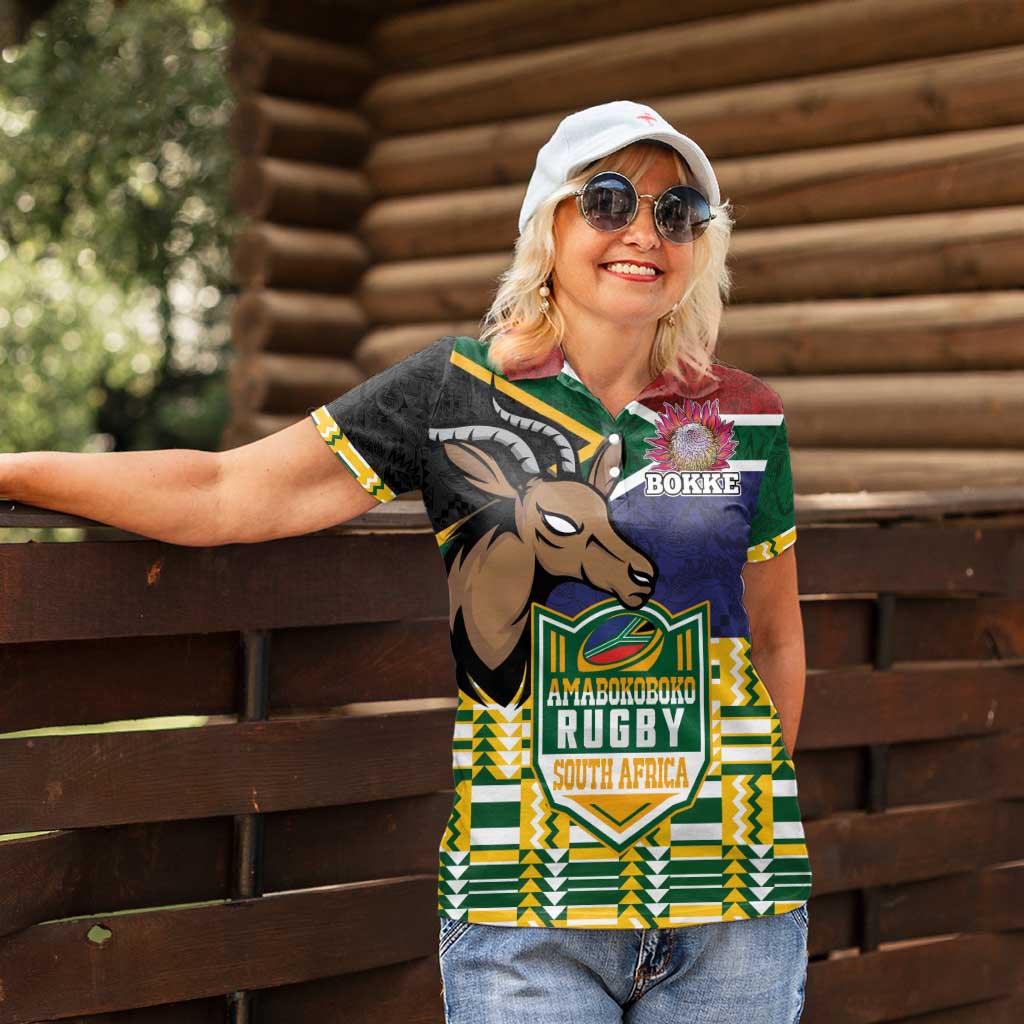 South Africa Rugby Women Polo Shirt Go Bokke-Amabokoboko Spirit - Wonder Print Shop