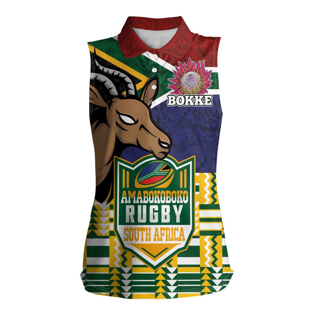 South Africa Rugby Women Sleeveless Polo Shirt Go Bokke-Amabokoboko Spirit - Wonder Print Shop