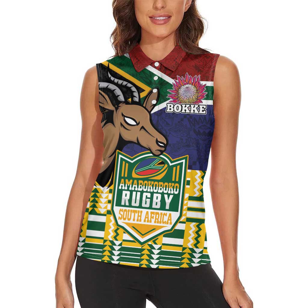South Africa Rugby Women Sleeveless Polo Shirt Go Bokke-Amabokoboko Spirit - Wonder Print Shop