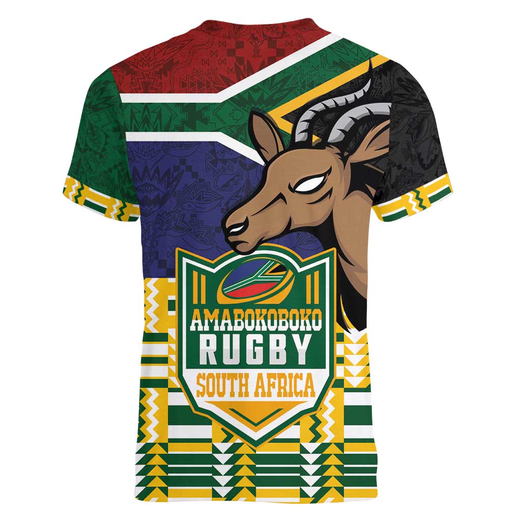 South Africa Rugby Women V-Neck T-Shirt Go Bokke-Amabokoboko Spirit - Wonder Print Shop