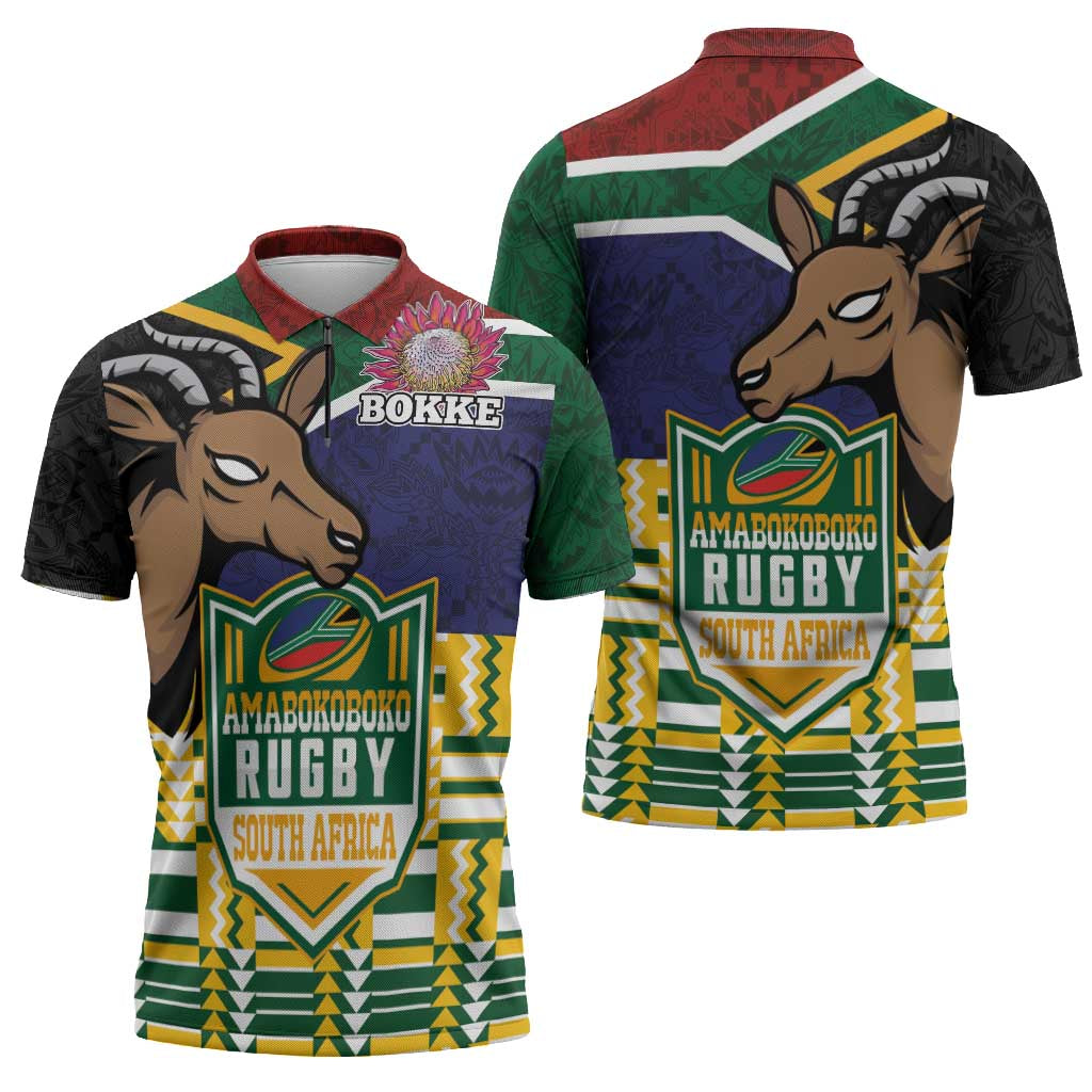 South Africa Rugby Zipper Polo Shirt Go Bokke-Amabokoboko Spirit - Wonder Print Shop
