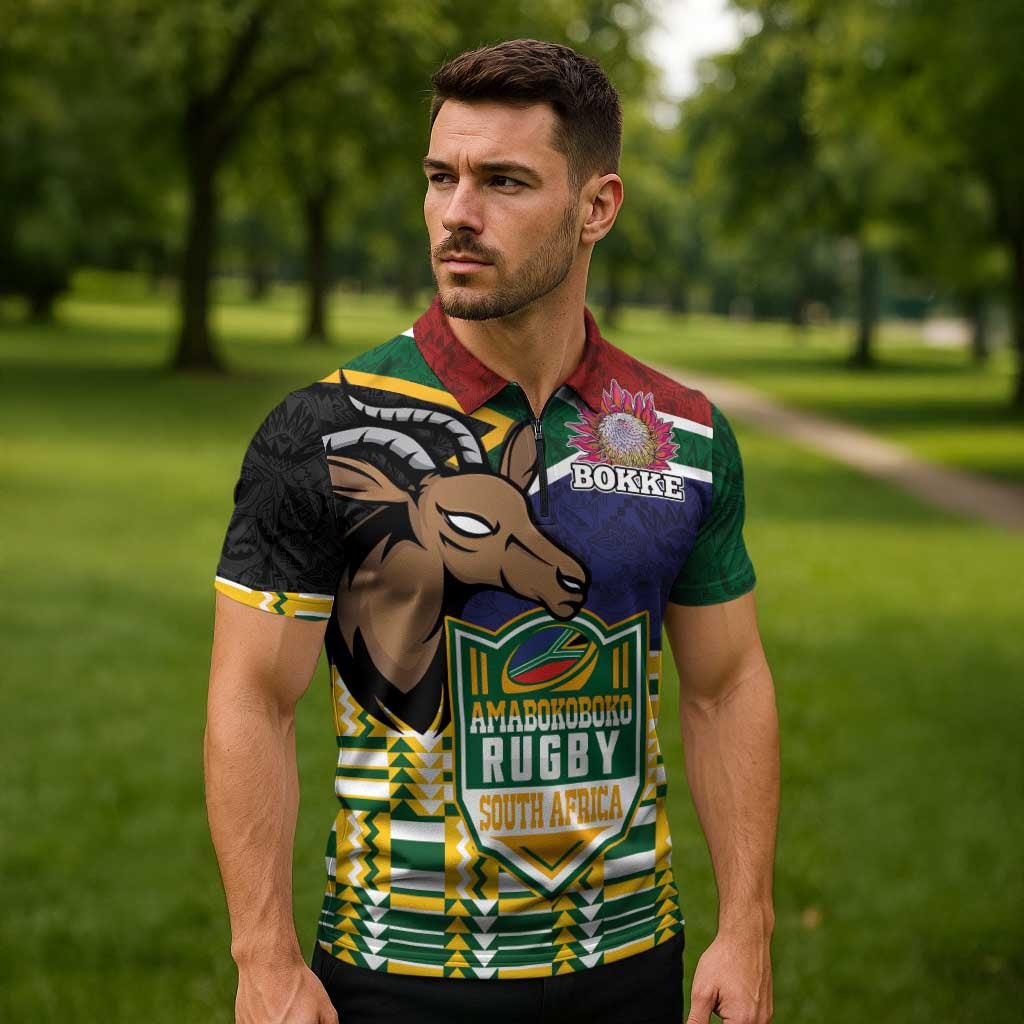 South Africa Rugby Zipper Polo Shirt Go Bokke-Amabokoboko Spirit - Wonder Print Shop