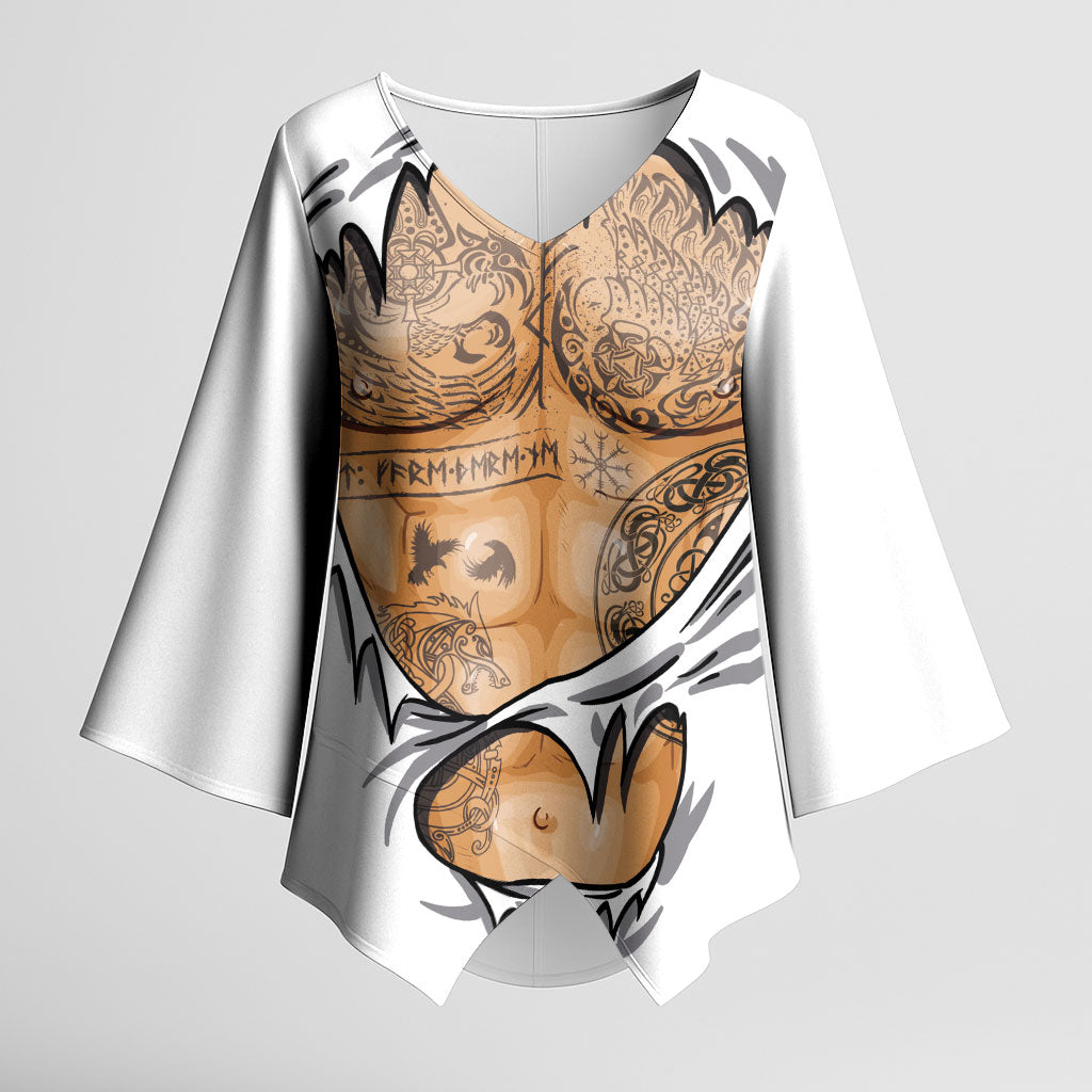 Viking Art Kimono Sleeve Blouse Tattoo Reveal Effect