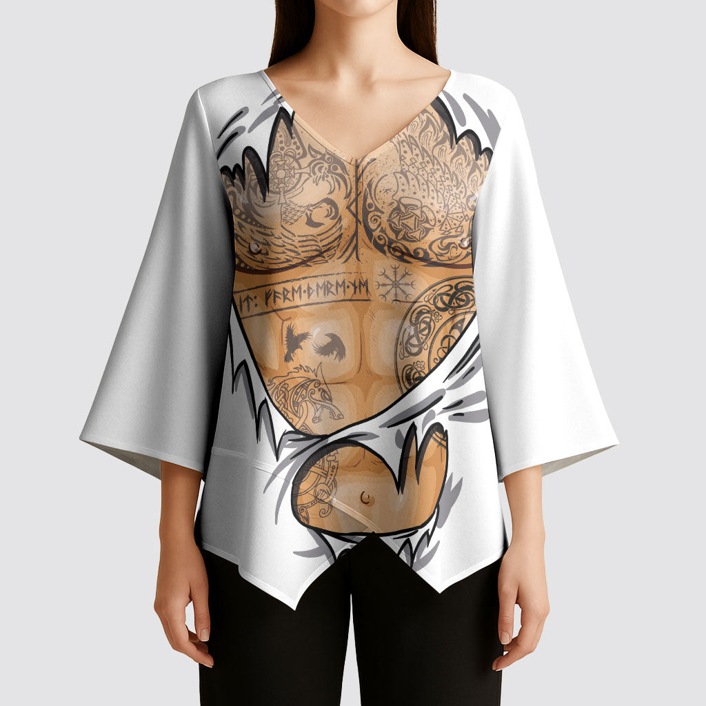Viking Art Kimono Sleeve Blouse Tattoo Reveal Effect