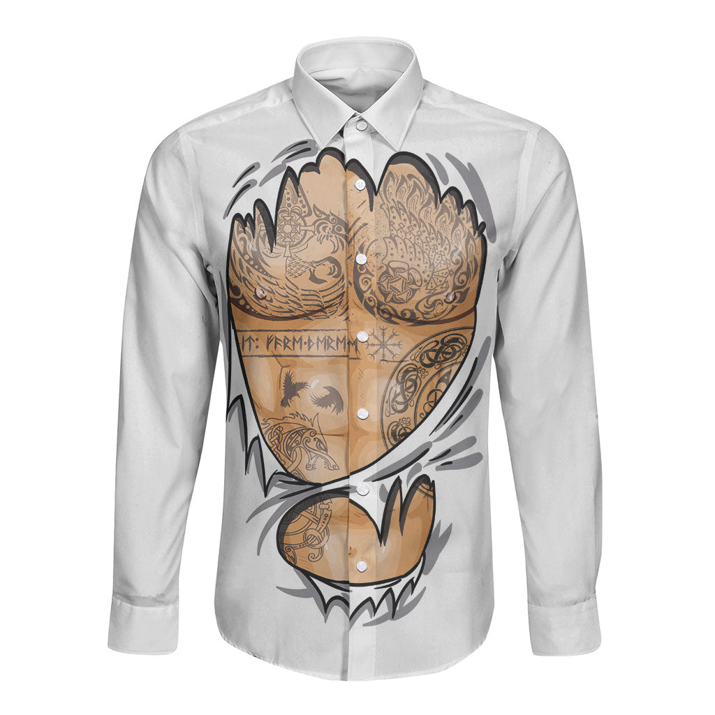 Viking Art Long Sleeve Button Shirt Tattoo Reveal Effect