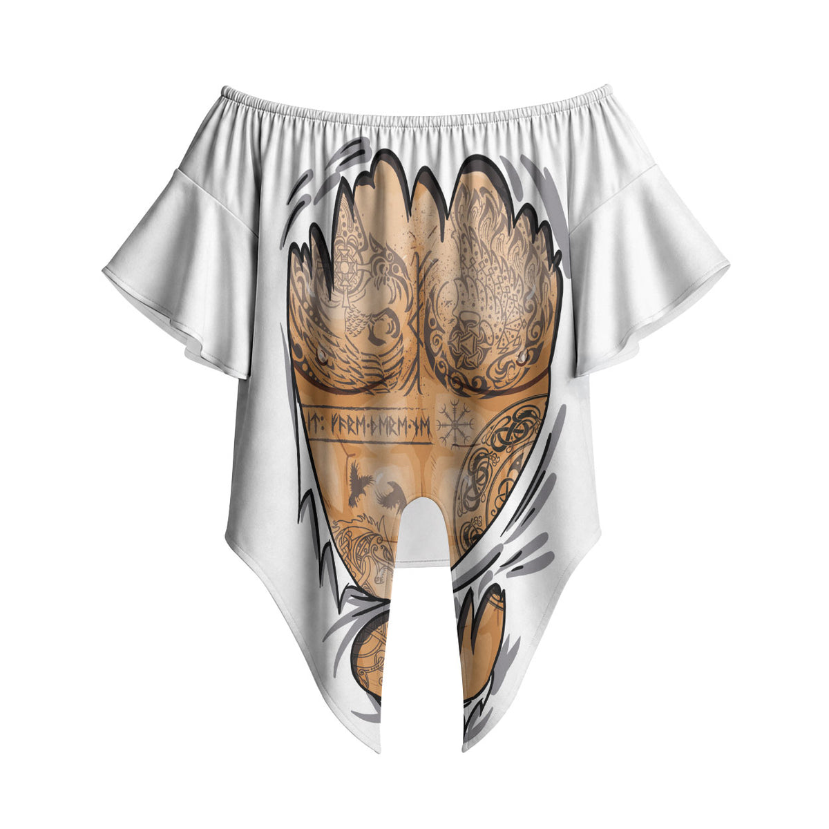 Viking Art Off Shoulder Wrap Waist Top Tattoo Reveal Effect