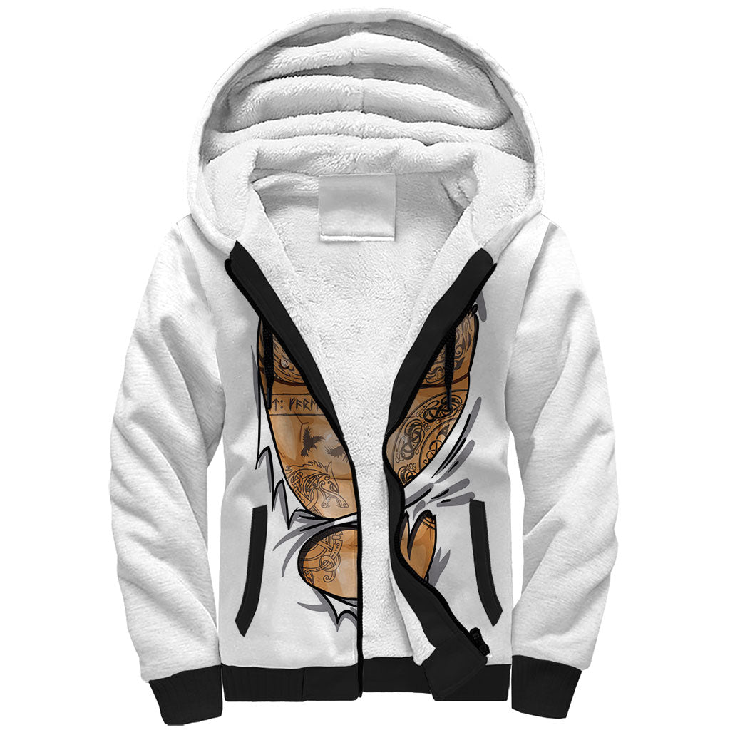 Viking Art Sherpa Hoodie Tattoo Reveal Effect