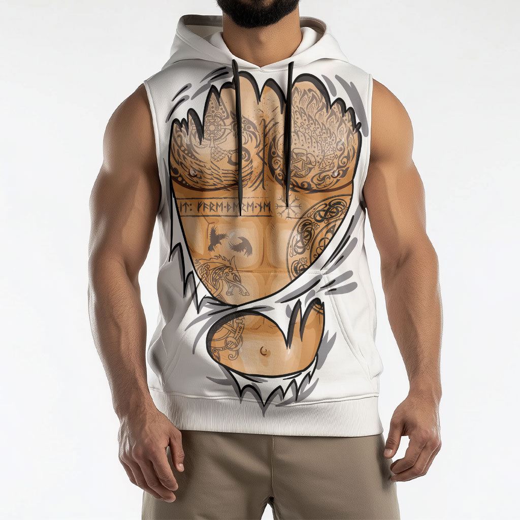 Viking Art Sleeveless Hoodie Tattoo Reveal Effect