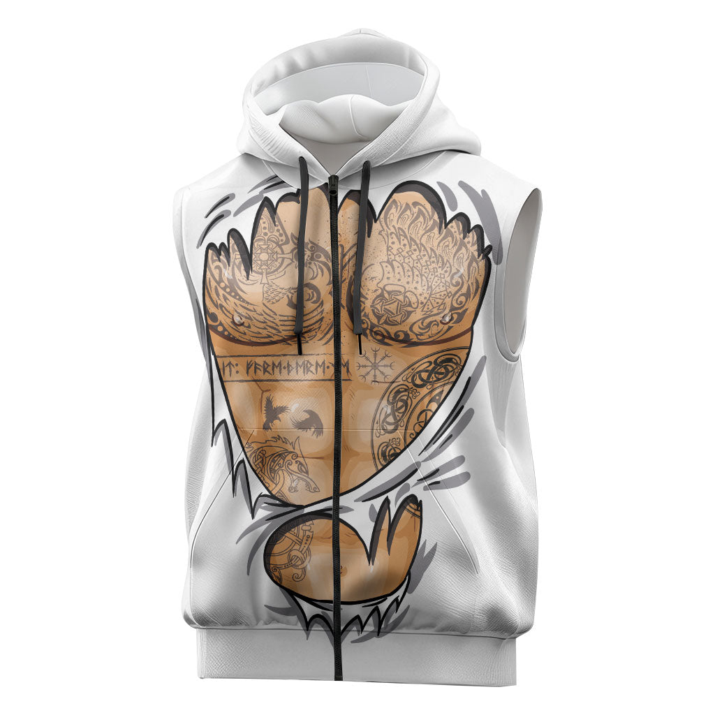 Viking Art Sleeveless Zip Hoodie Tattoo Reveal Effect
