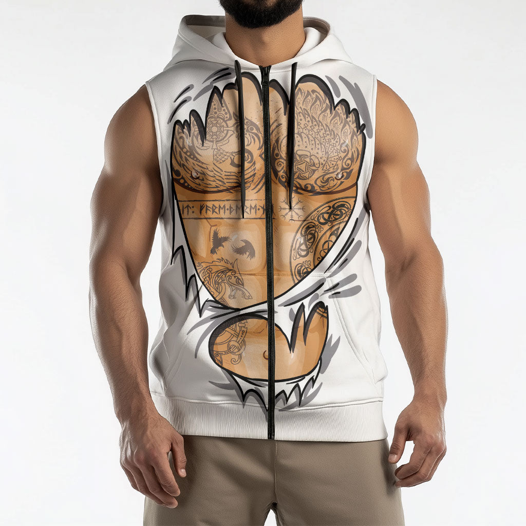 Viking Art Sleeveless Zip Hoodie Tattoo Reveal Effect