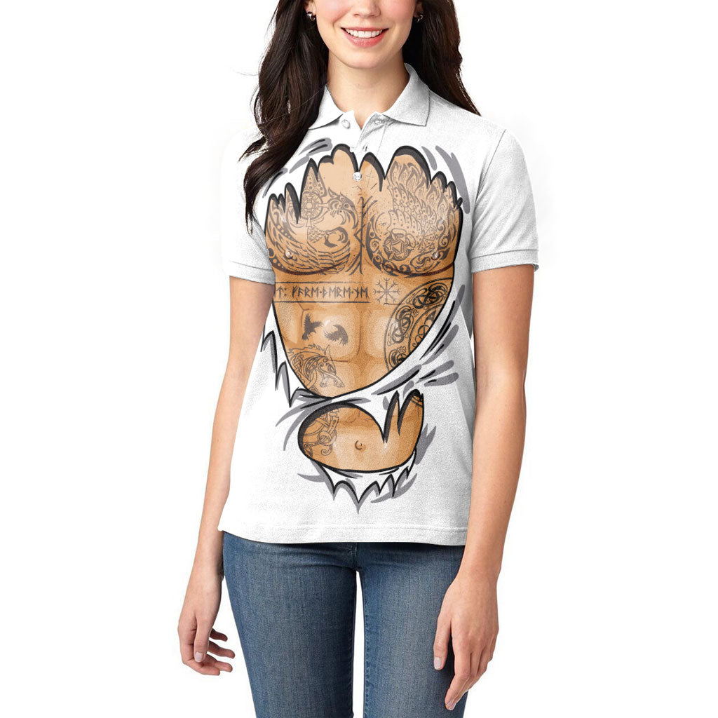 Viking Art Women Polo Shirt Tattoo Reveal Effect