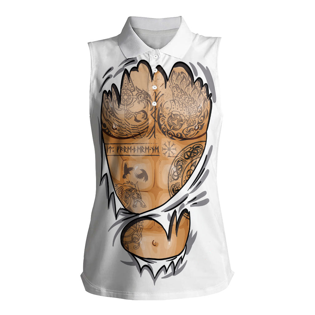 Viking Art Women Sleeveless Polo Shirt Tattoo Reveal Effect