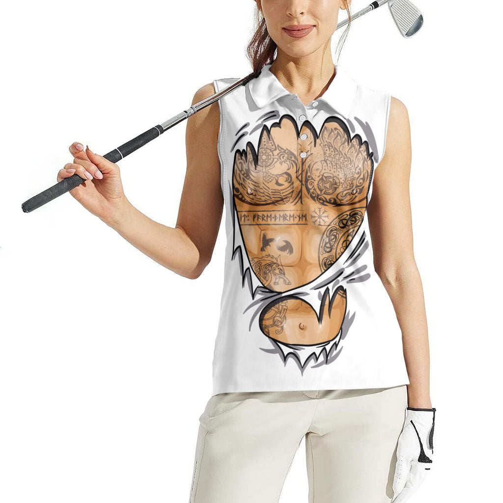 Viking Art Women Sleeveless Polo Shirt Tattoo Reveal Effect