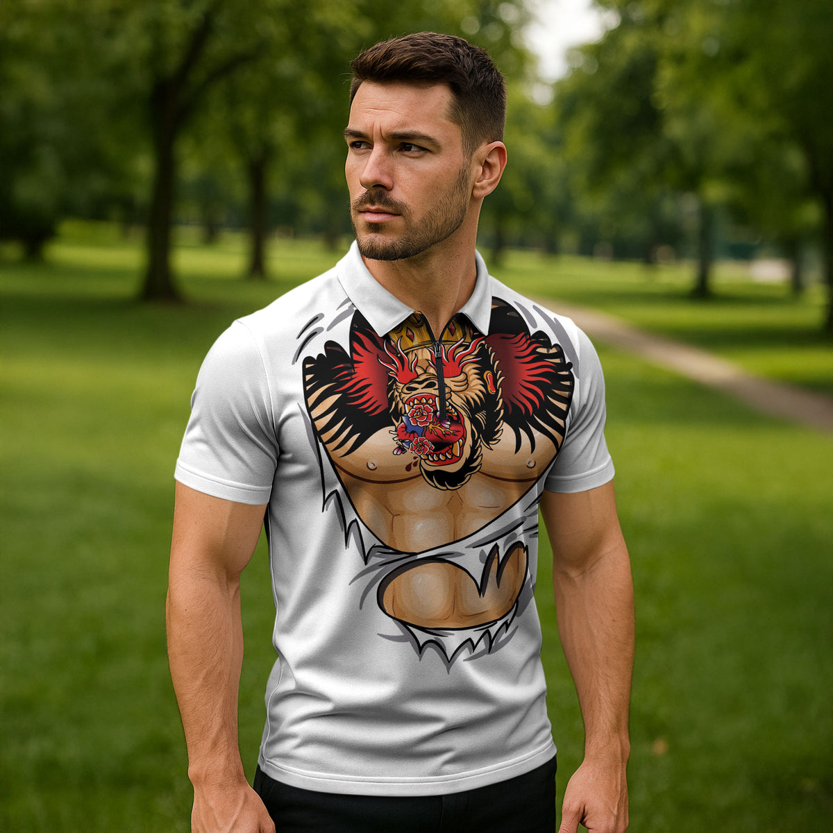 The Notorious Zipper Polo Shirt Tattoo Reveal Effect