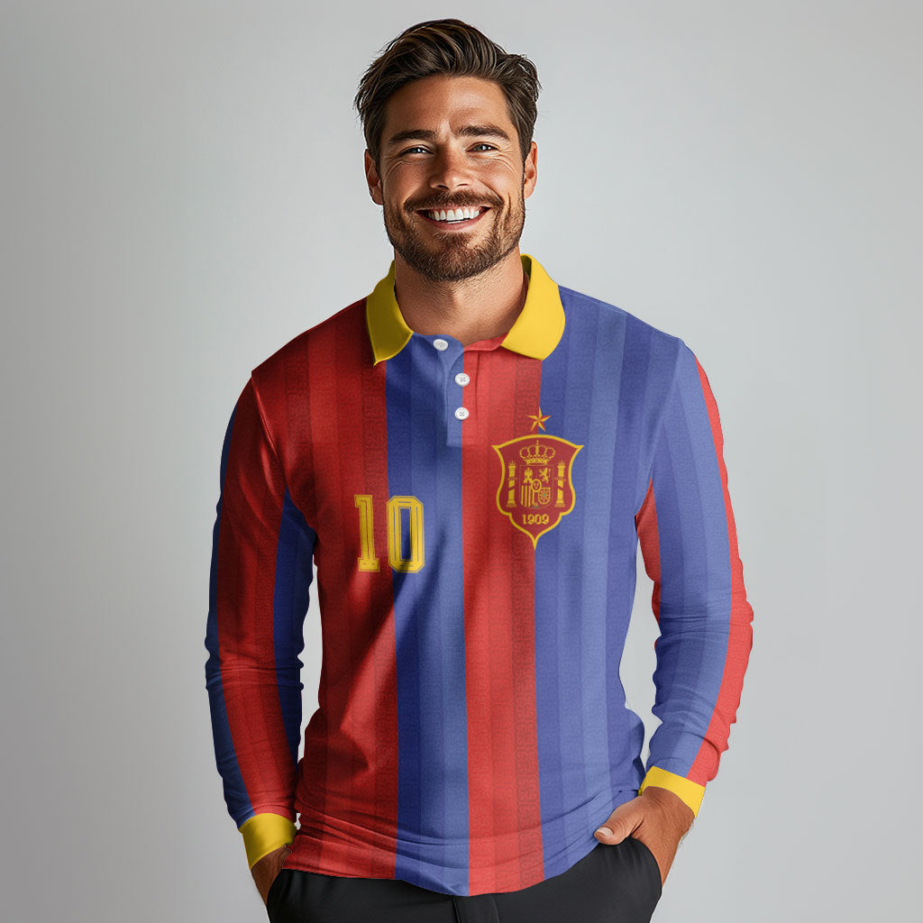 Spain 2026 Football Custom Long Sleeve Polo Shirt La Roja x Blaugrana