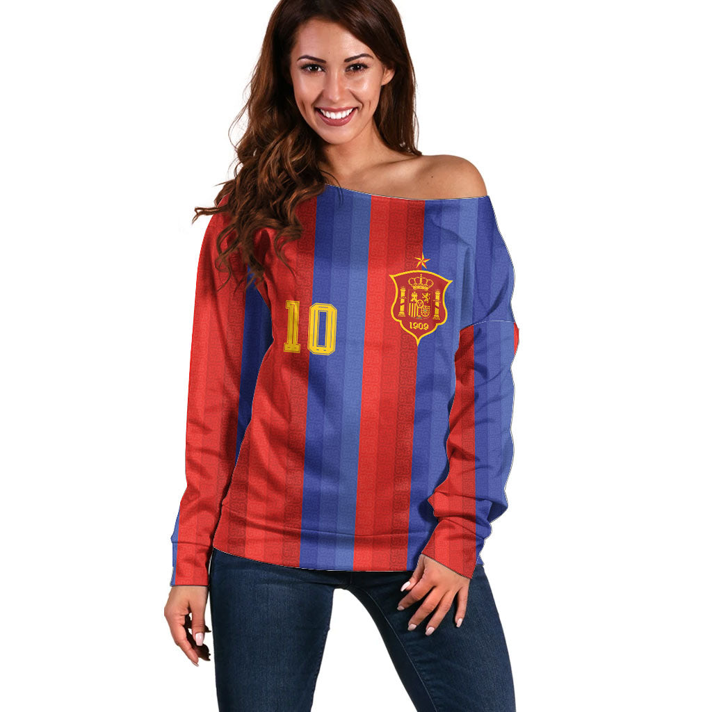 Spain 2026 Football Custom Off Shoulder Sweater La Roja x Blaugrana
