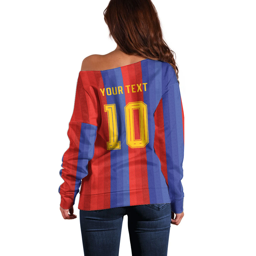 Spain 2026 Football Custom Off Shoulder Sweater La Roja x Blaugrana