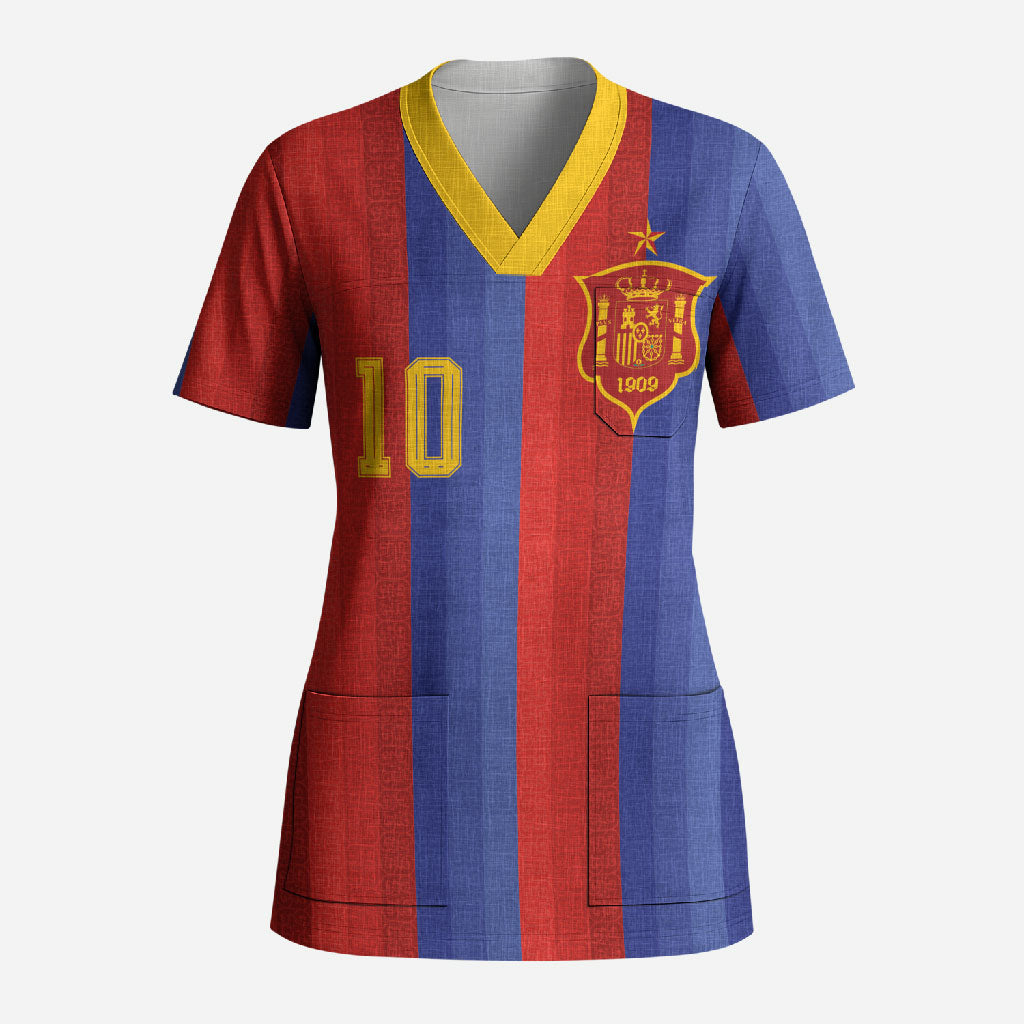 Spain 2026 Football Custom Scrub Top La Roja x Blaugrana