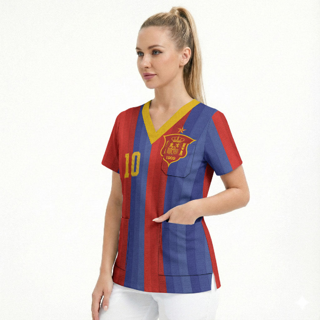 Spain 2026 Football Custom Scrub Top La Roja x Blaugrana