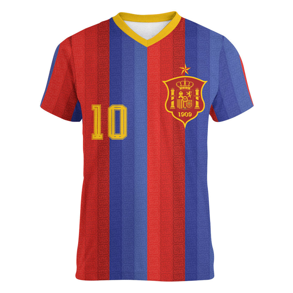 Spain 2026 Football Custom Women V-Neck T-Shirt La Roja x Blaugrana