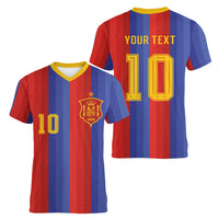 Spain 2026 Football Custom Women V-Neck T-Shirt La Roja x Blaugrana