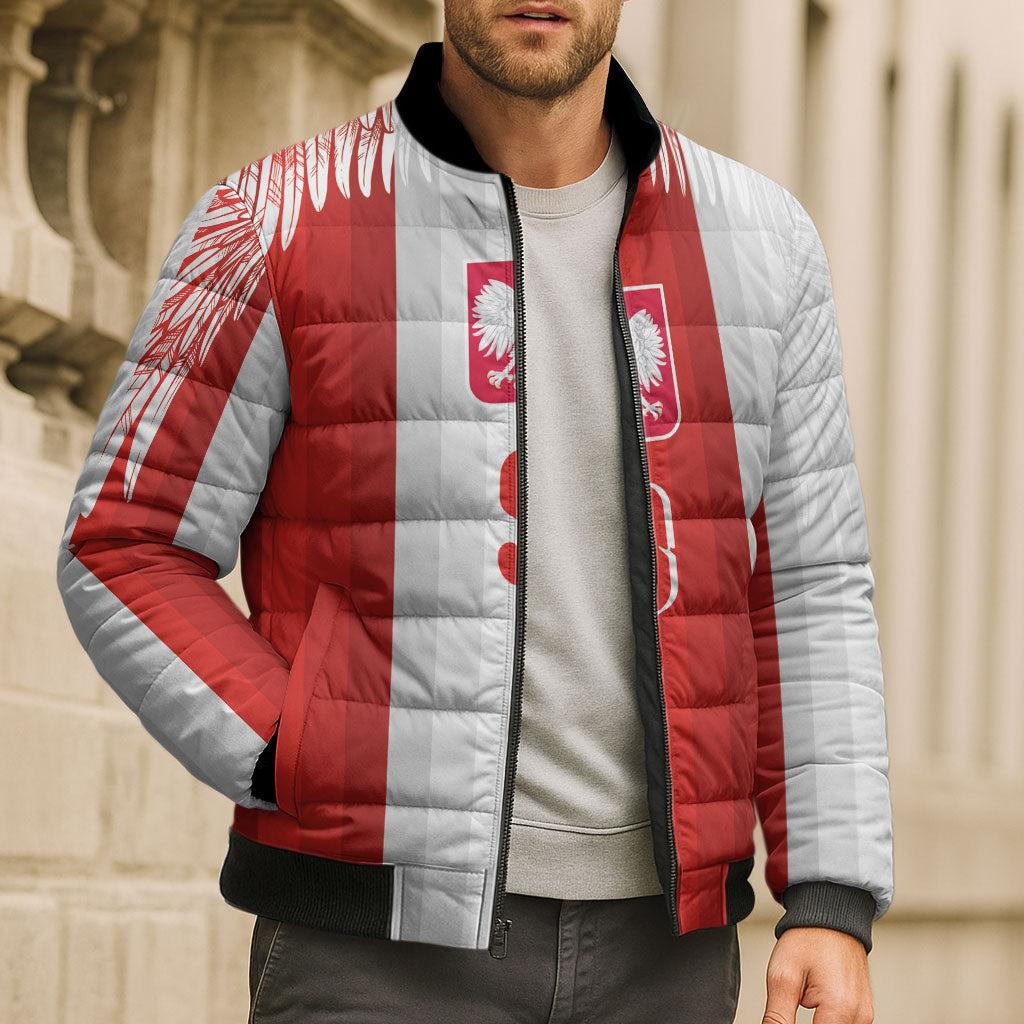 Poland Football Custom Bomber Puffer Jacket The White-Reds Winged Sport Style