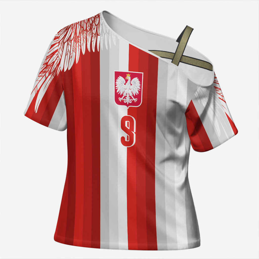 Poland Football Custom Cross Shoulder Shirt The White-Reds Winged Sport Style