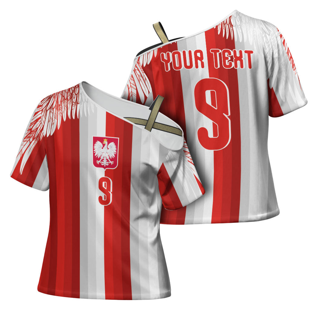 Poland Football Custom Cross Shoulder Shirt The White-Reds Winged Sport Style