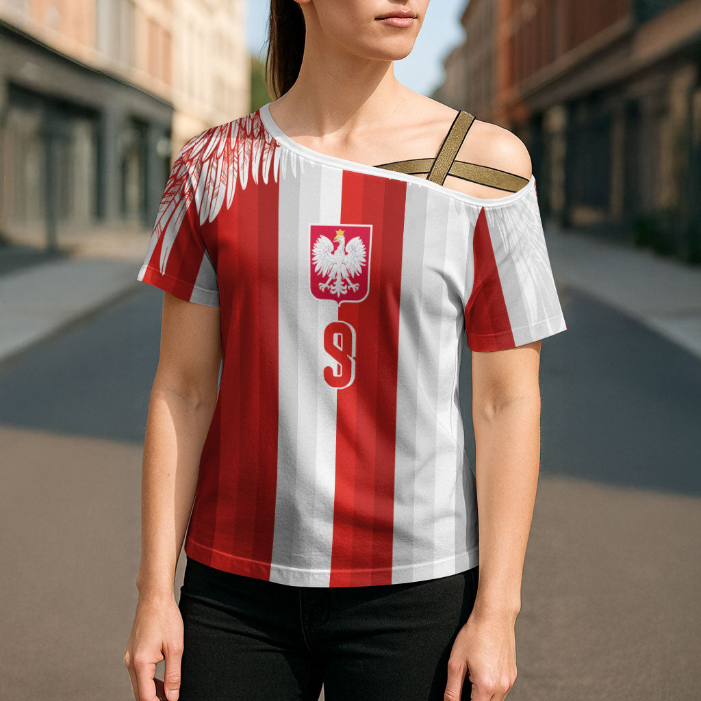Poland Football Custom Cross Shoulder Shirt The White-Reds Winged Sport Style