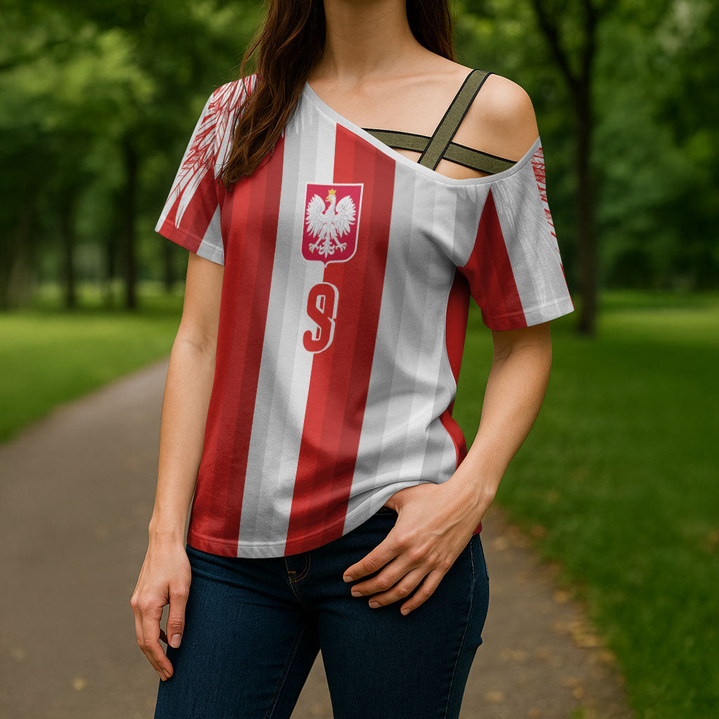 Poland Football Custom Cross Shoulder Shirt The White-Reds Winged Sport Style