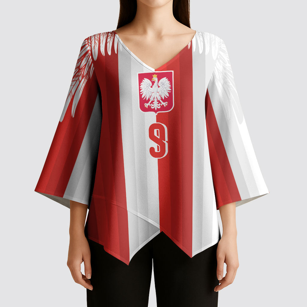 Poland Football Custom Kimono Sleeve Blouse The White-Reds Winged Sport Style
