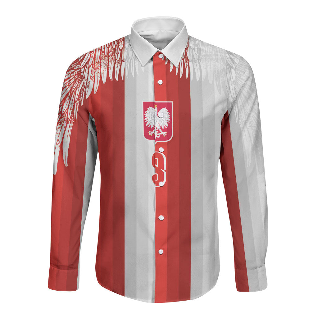 Poland Football Custom Long Sleeve Button Shirt The White-Reds Winged Sport Style