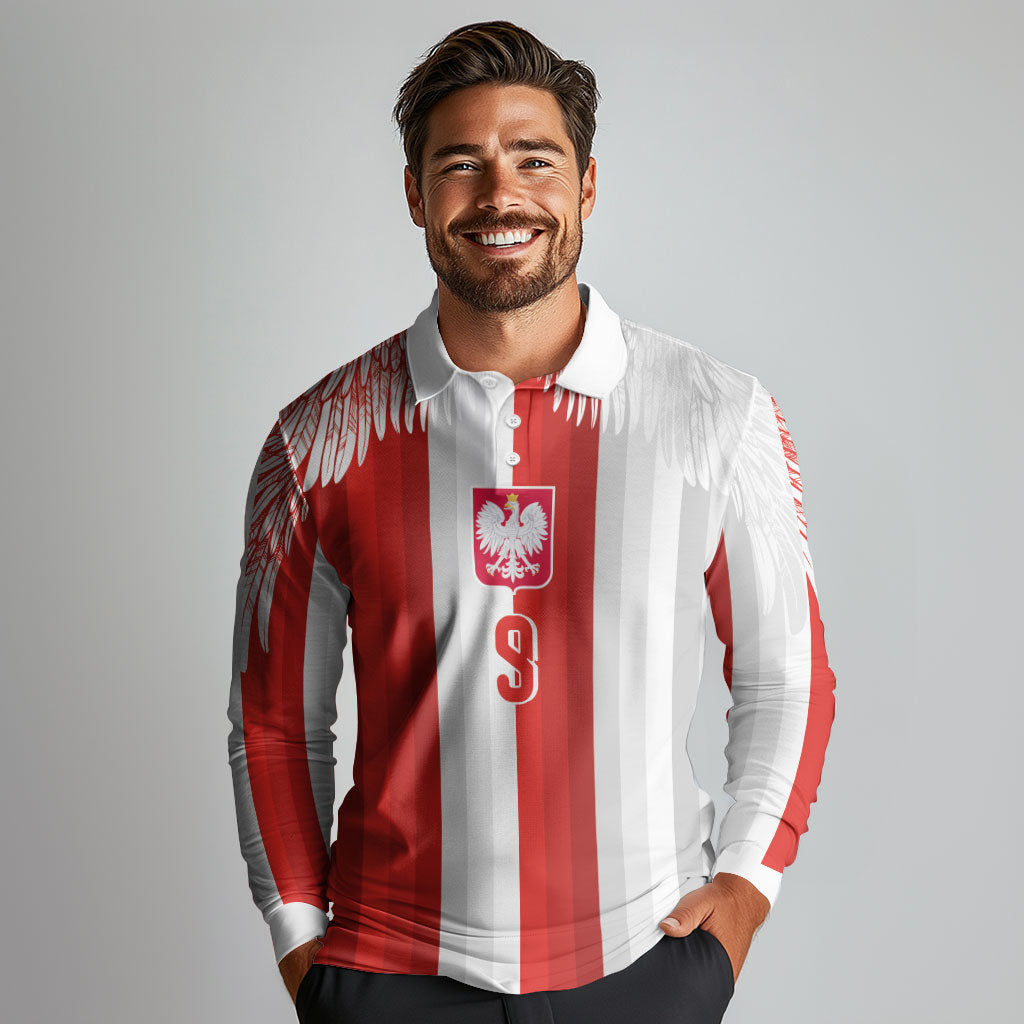 Poland Football Custom Long Sleeve Polo Shirt The White-Reds Winged Sport Style