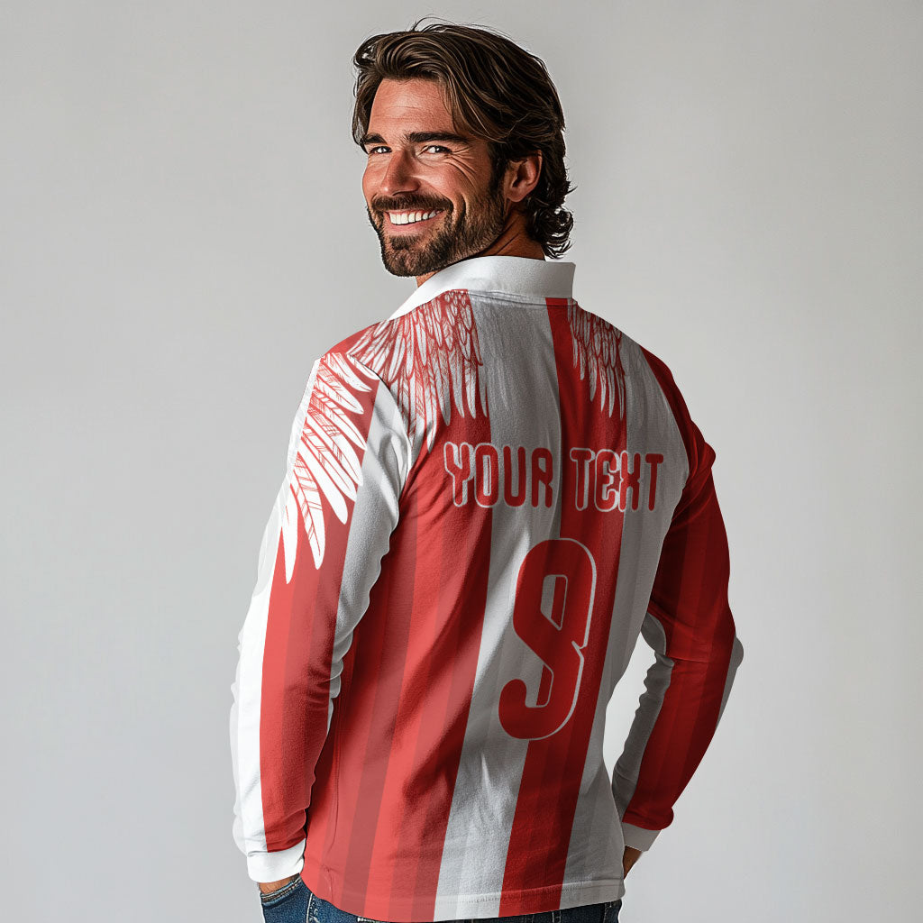 Poland Football Custom Long Sleeve Polo Shirt The White-Reds Winged Sport Style