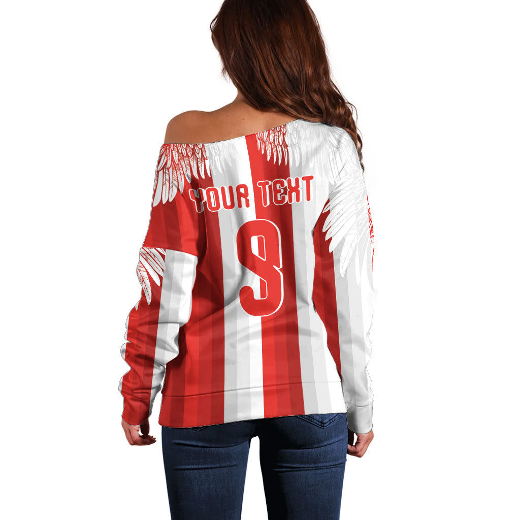 Poland Football Custom Off Shoulder Sweater The White-Reds Winged Sport Style