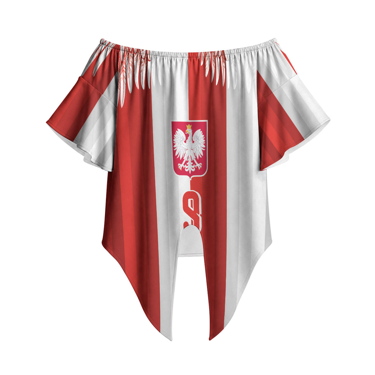 Poland Football Custom Off Shoulder Wrap Waist Top The White-Reds Winged Sport Style