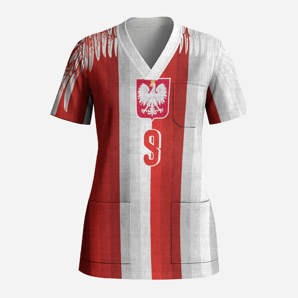Poland Football Custom Scrub Top The White-Reds Winged Sport Style