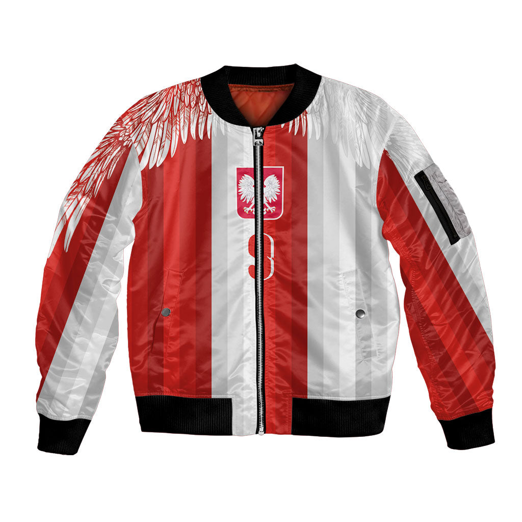 Poland Football Custom Sleeve Zip Bomber Jacket The White-Reds Winged Sport Style