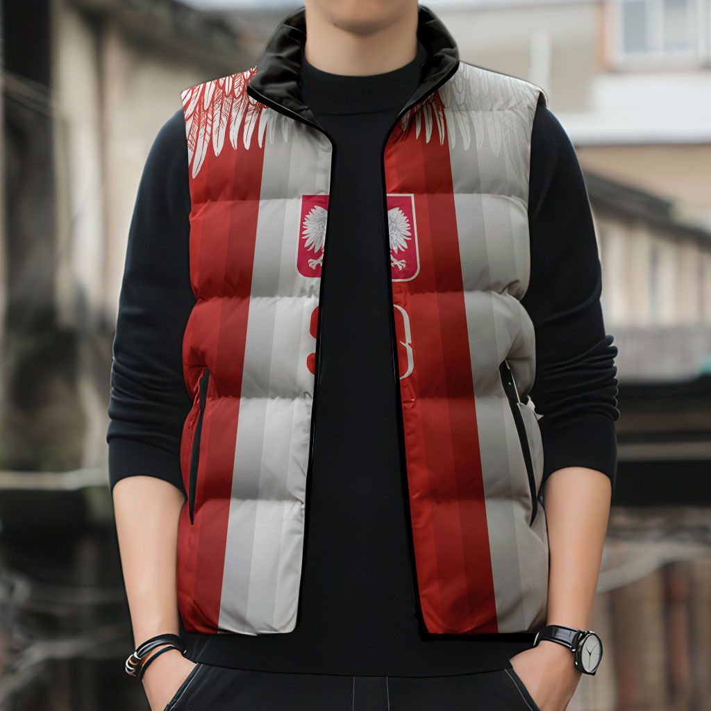 Poland Football Custom Sleeveless Puffer Jacket The White-Reds Winged Sport Style