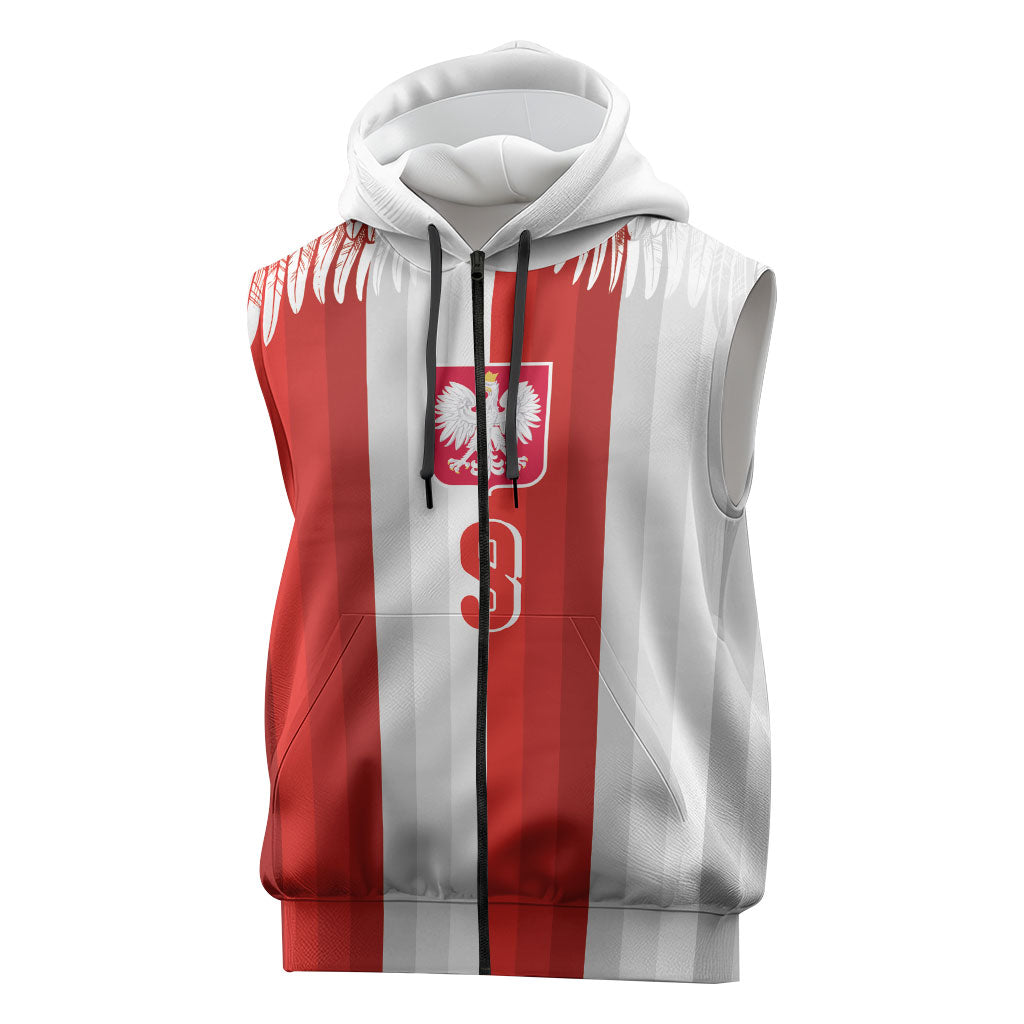 Poland Football Custom Sleeveless Zip Hoodie The White-Reds Winged Sport Style