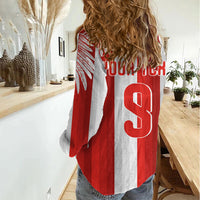 Poland Football Custom Women Casual Shirt The White-Reds Winged Sport Style