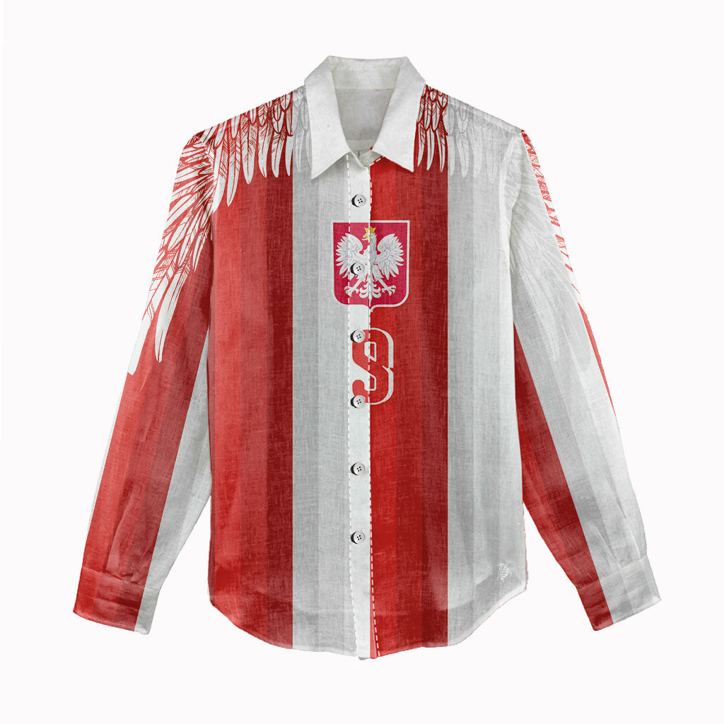 Poland Football Custom Women Casual Shirt The White-Reds Winged Sport Style