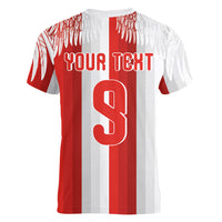 Poland Football Custom Women V-Neck T-Shirt The White-Reds Winged Sport Style